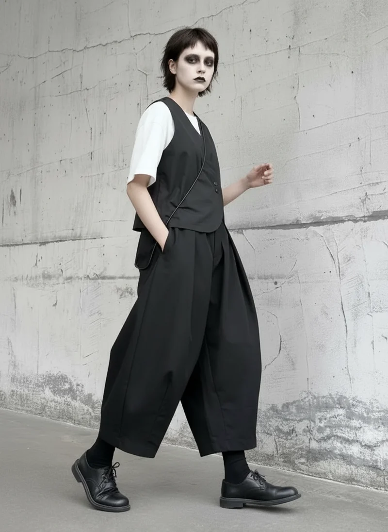 Casual Minimal Goth Clown Style Puffed Capri Trousers