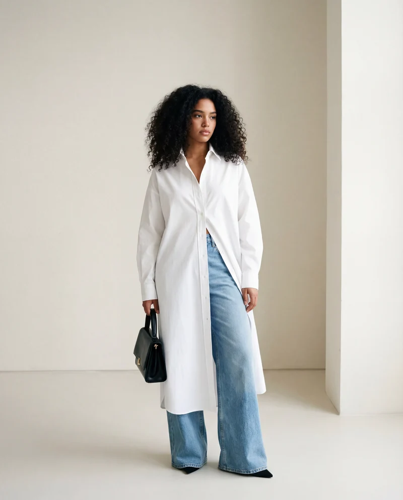 Jazz Up Oversized Fit Maxi Basic White Shirt Blouse