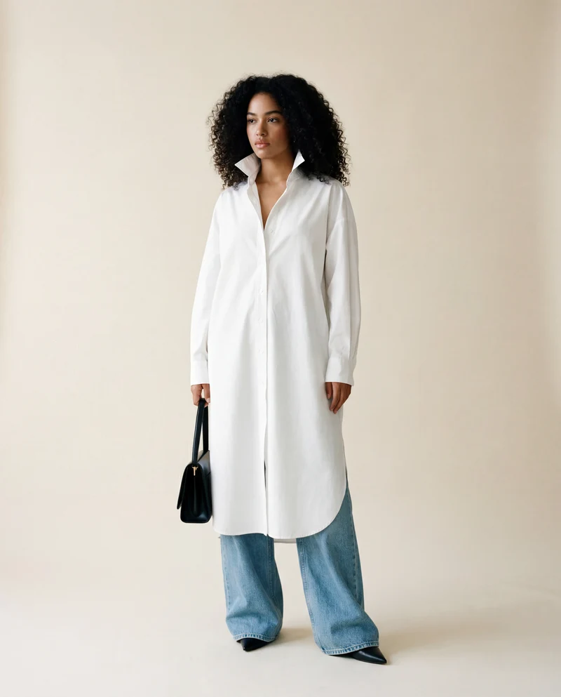 Jazz Up Oversized Fit Maxi Basic White Shirt Blouse
