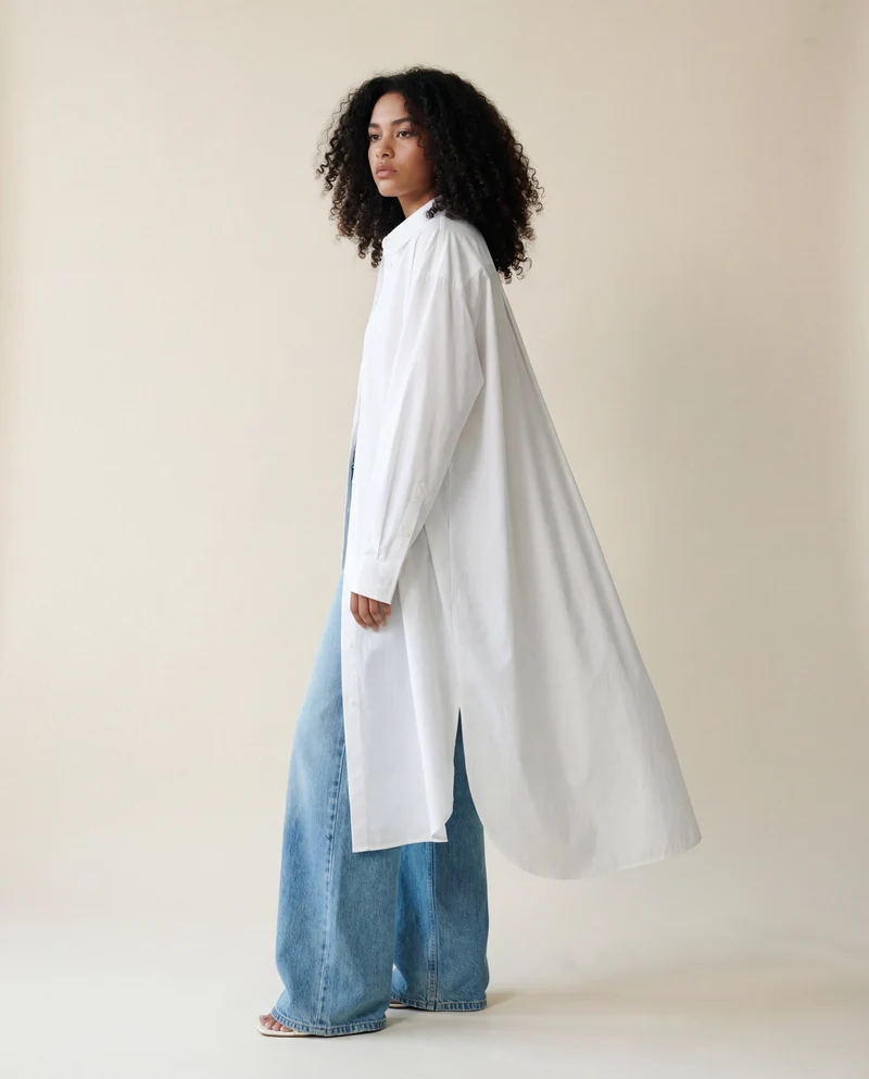 Jazz Up Oversized Fit Maxi Basic White Shirt Blouse