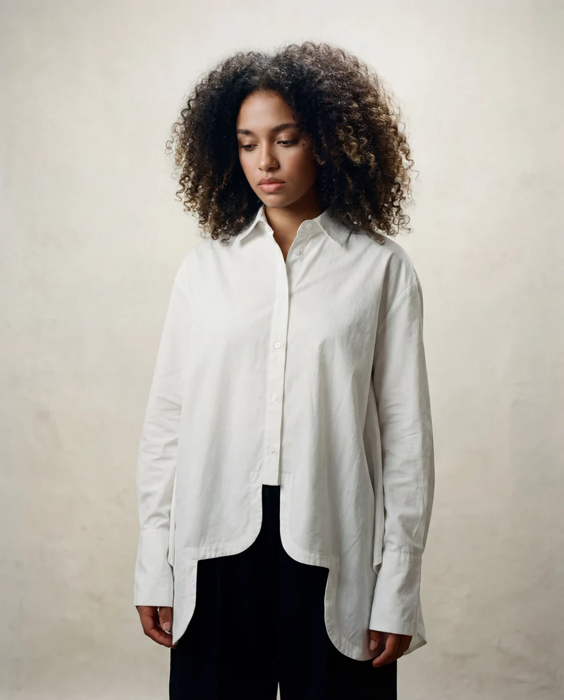 Asymmetrical Hem White Blouse with Unique Cut