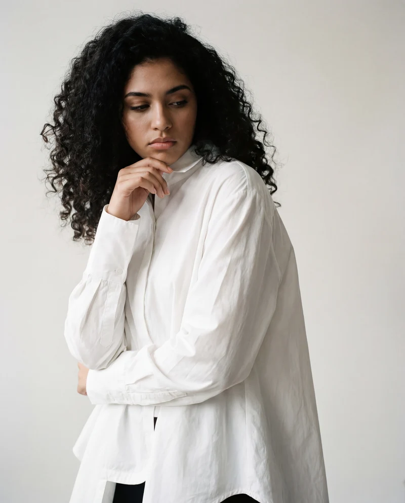 Asymmetrical Hem White Blouse with Unique Cut