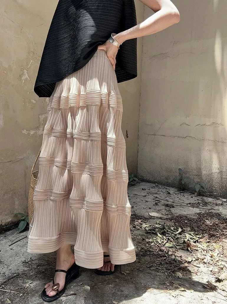 Pleated Pattern Khaki Skirt