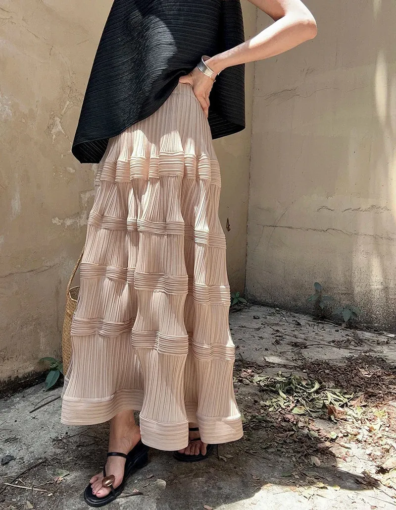 Pleated Pattern Khaki Skirt