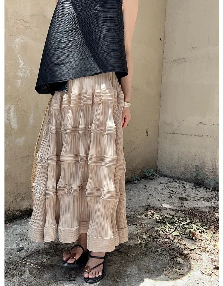 Pleated Pattern Khaki Skirt