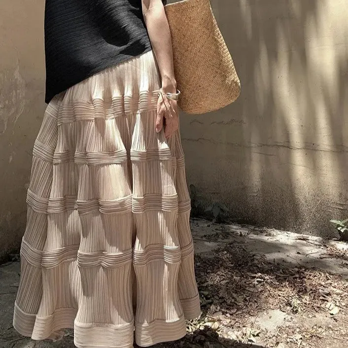 Pleated Pattern Khaki Skirt