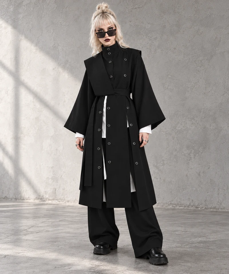 Casual Minimal Goth Irregular Design Trench Coat