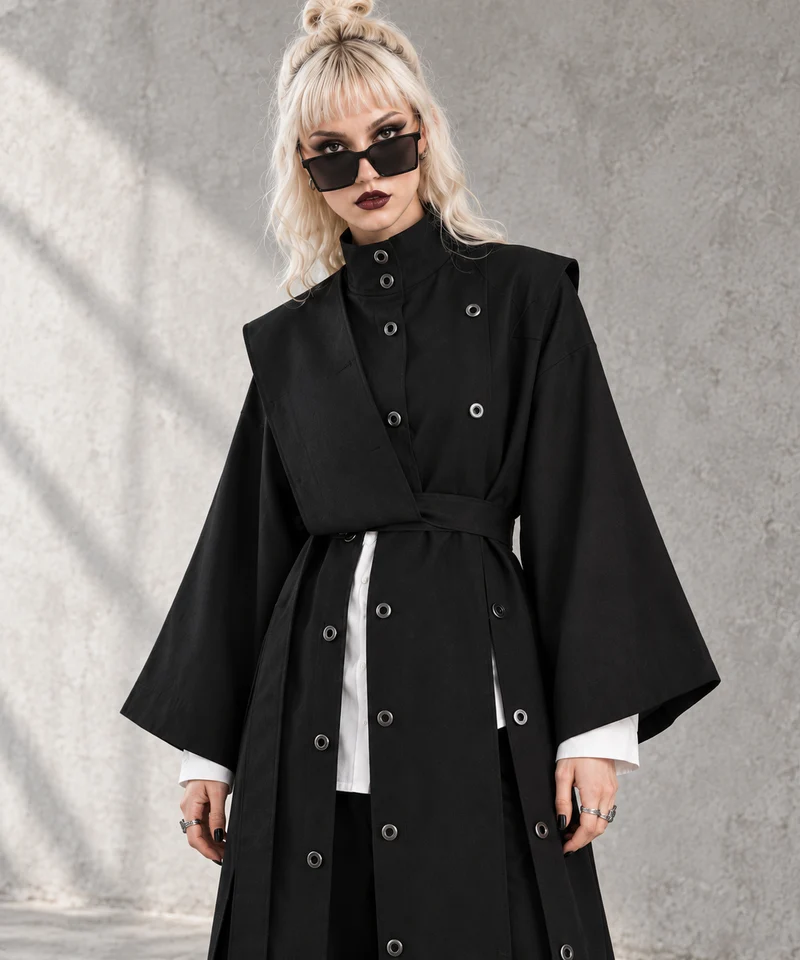 Casual Minimal Goth Irregular Design Trench Coat