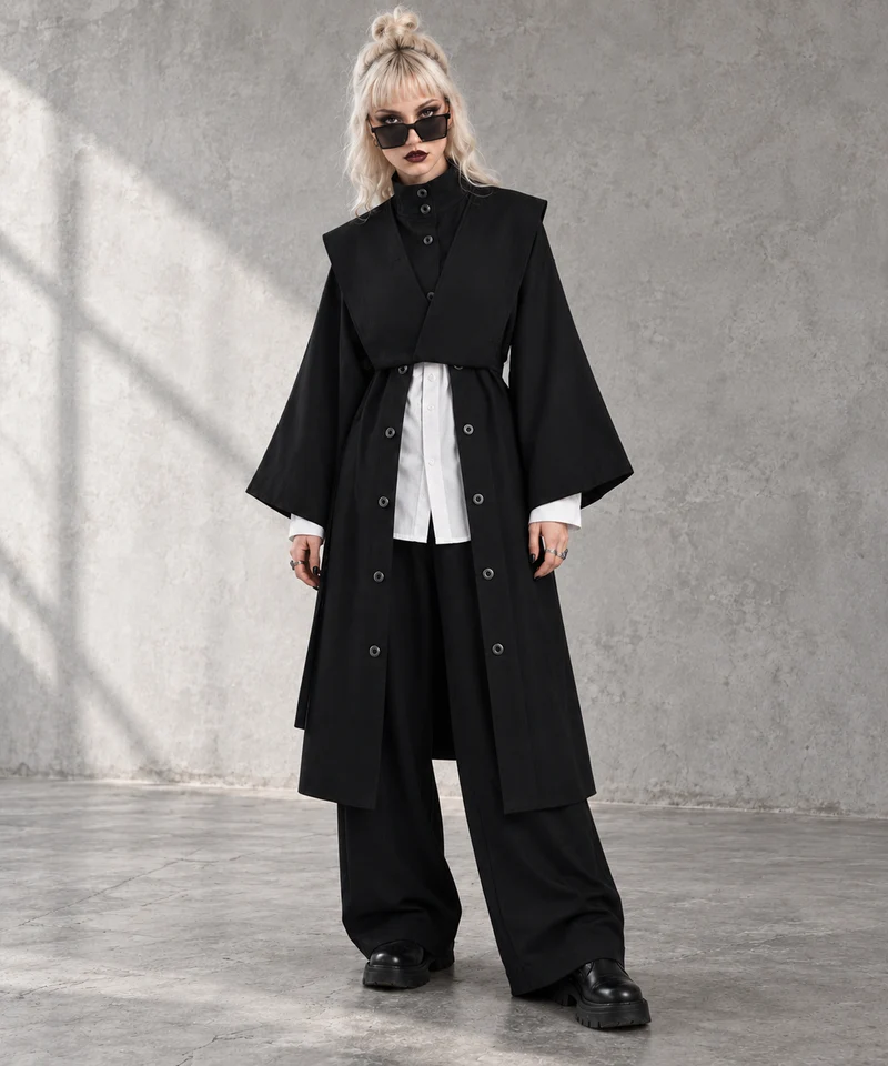 Casual Minimal Goth Irregular Design Trench Coat