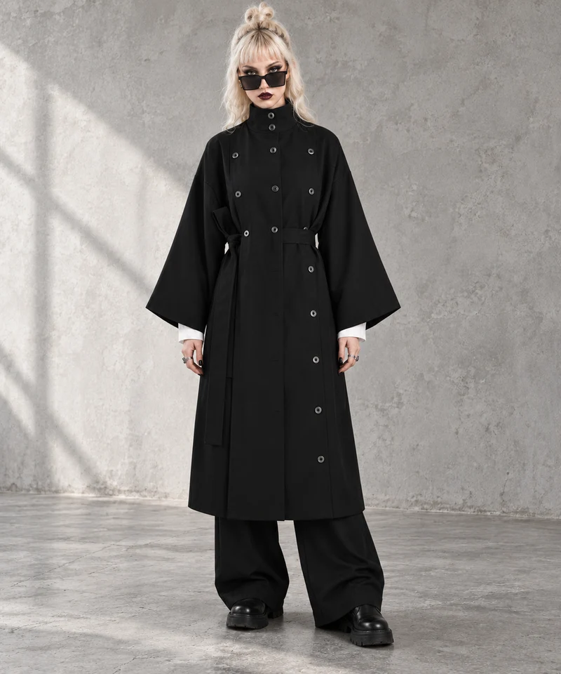 Casual Minimal Goth Irregular Design Trench Coat