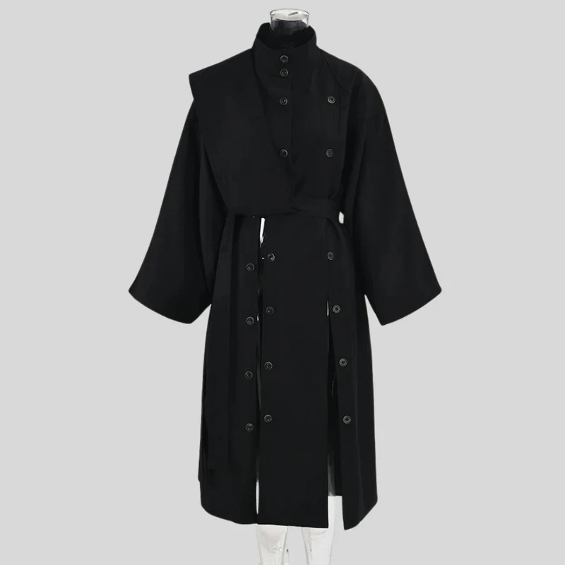 Casual Minimal Goth Irregular Design Trench Coat