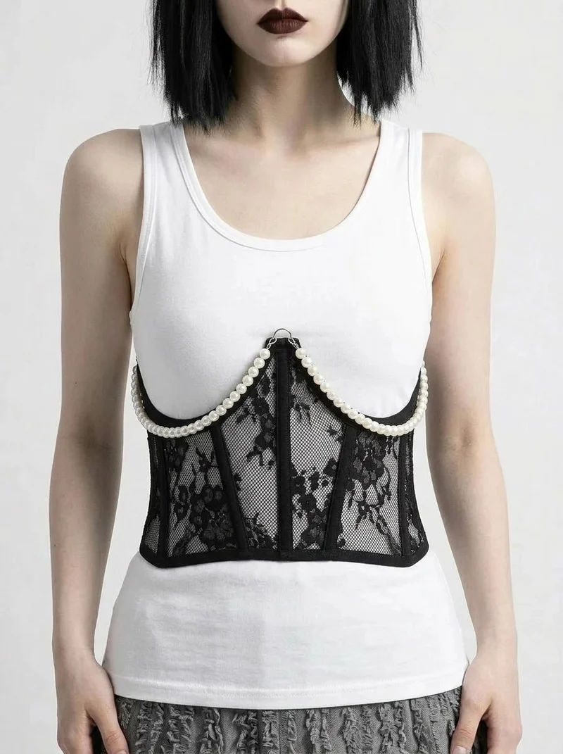 Pearl Lace Corset White Belt