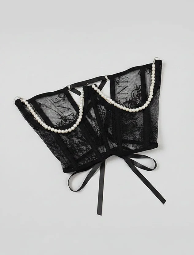 Pearl Lace Corset Black Belt