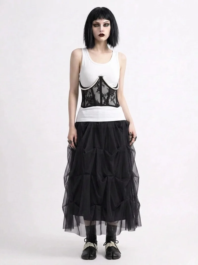 Pearl Lace Corset White Belt