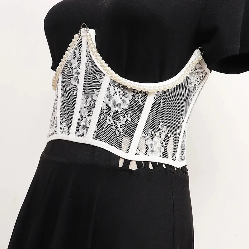 Pearl Lace Corset Black Belt