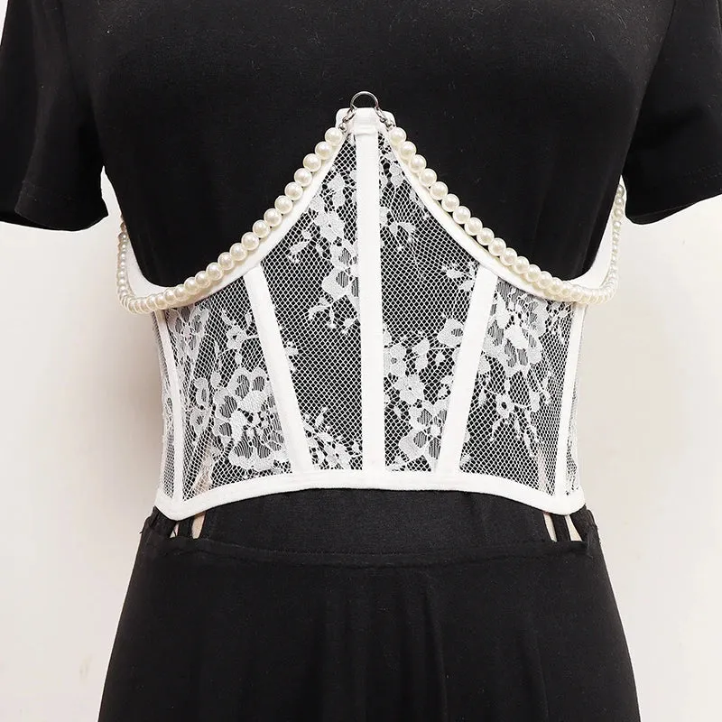 Pearl Lace Corset Black Belt