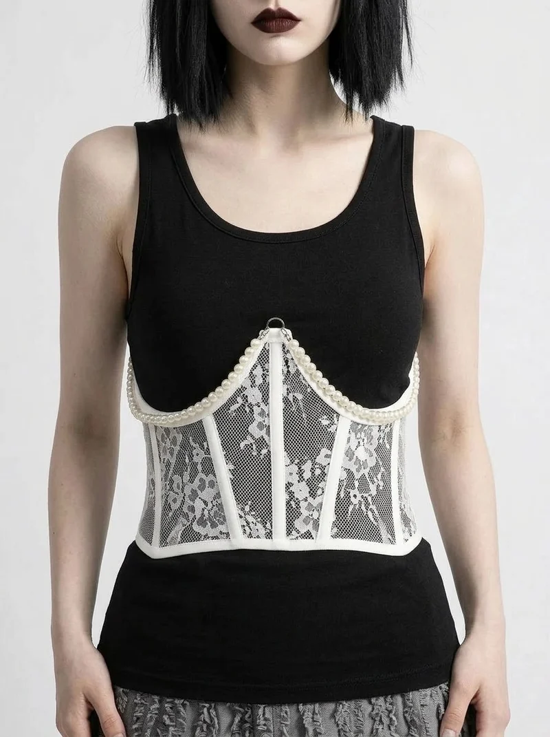 Pearl Lace Corset Black Belt