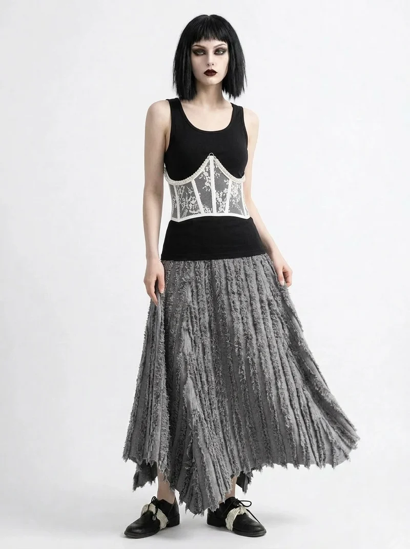 Textured Minimalist Skirt – Washed Grey