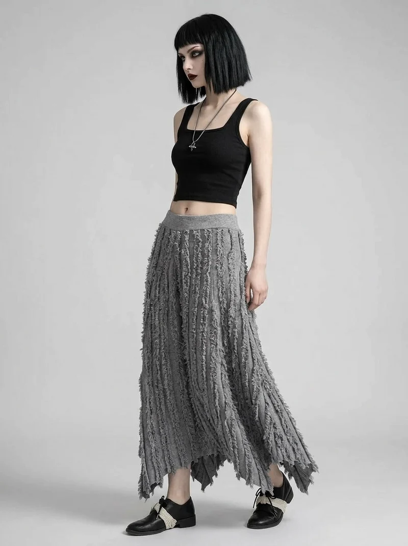 Textured Minimalist Skirt – Washed Grey