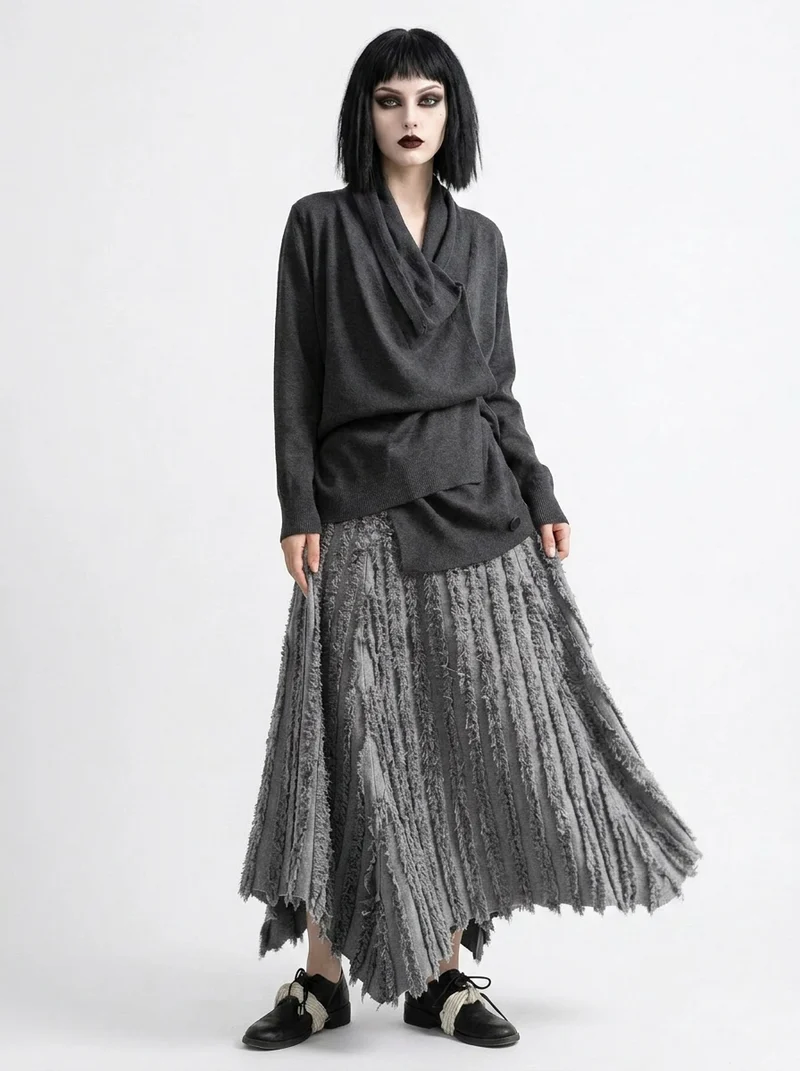 Textured Minimalist Skirt – Washed Grey