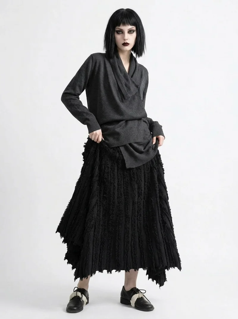 Textured Minimal Goth Skirt – Black