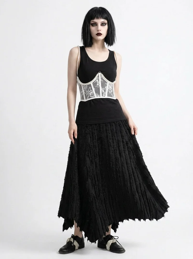 Textured Minimal Goth Skirt – Black