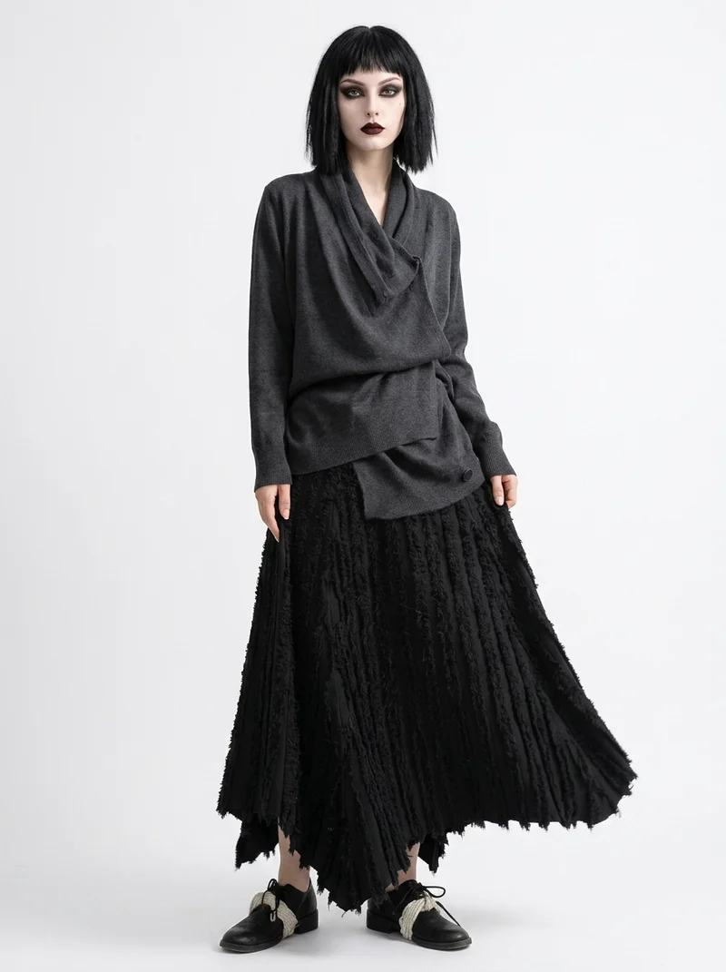 Textured Minimal Goth Skirt – Black
