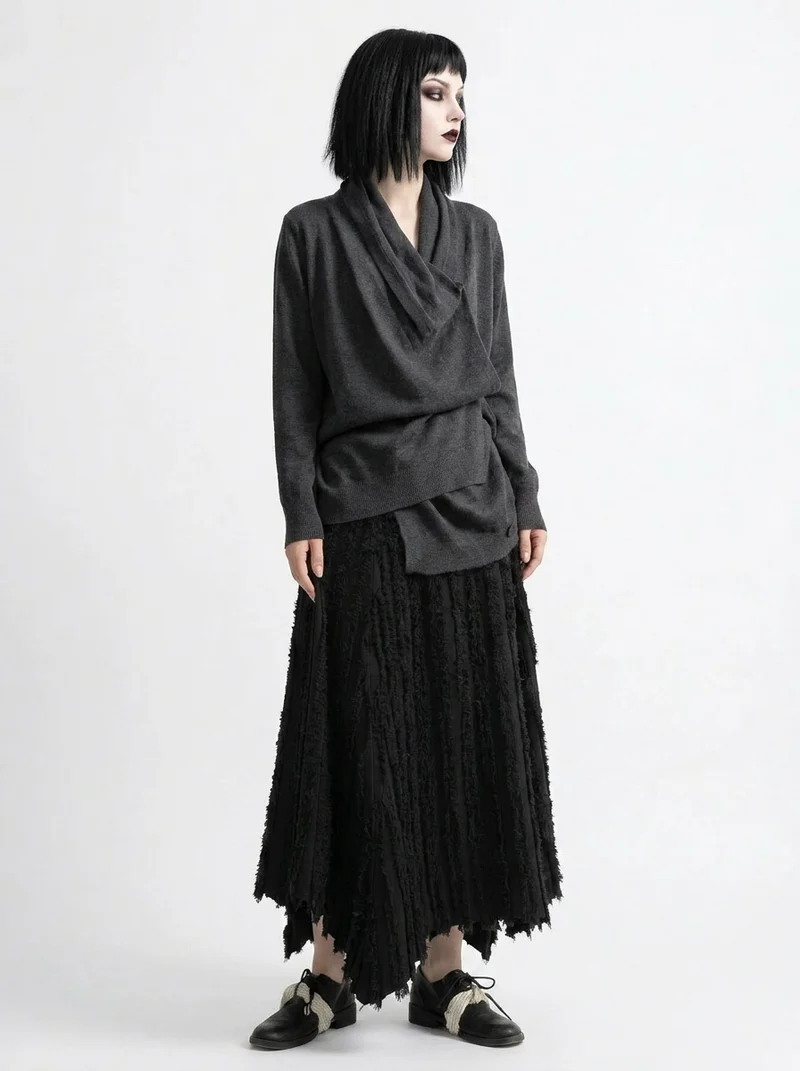 Textured Minimal Goth Skirt – Black