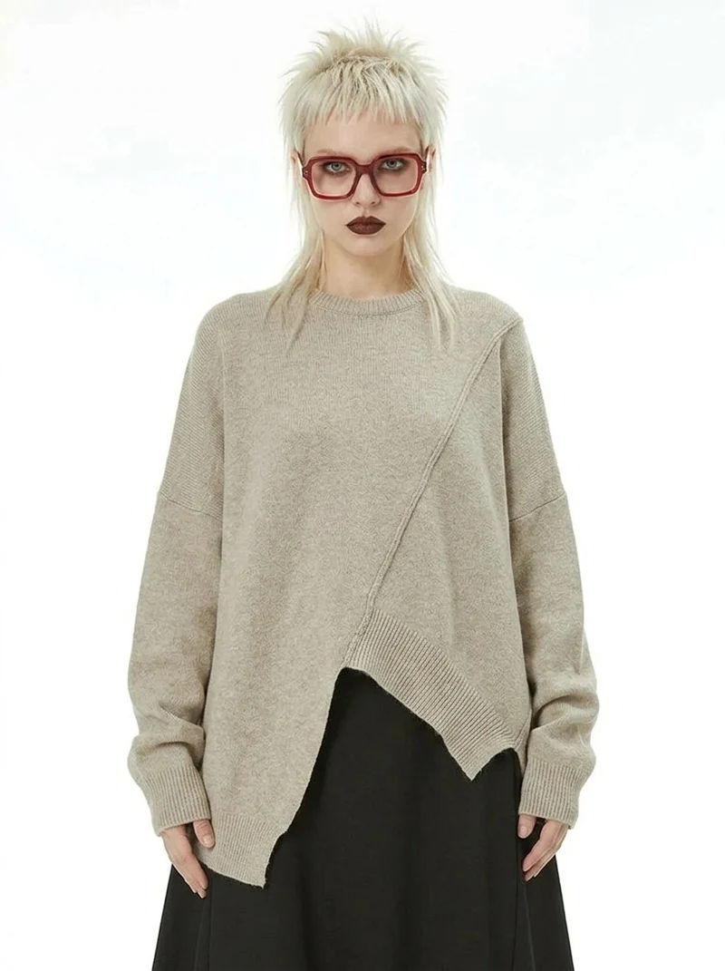 Oatmeal Asymmetrical Oversized Sweater
