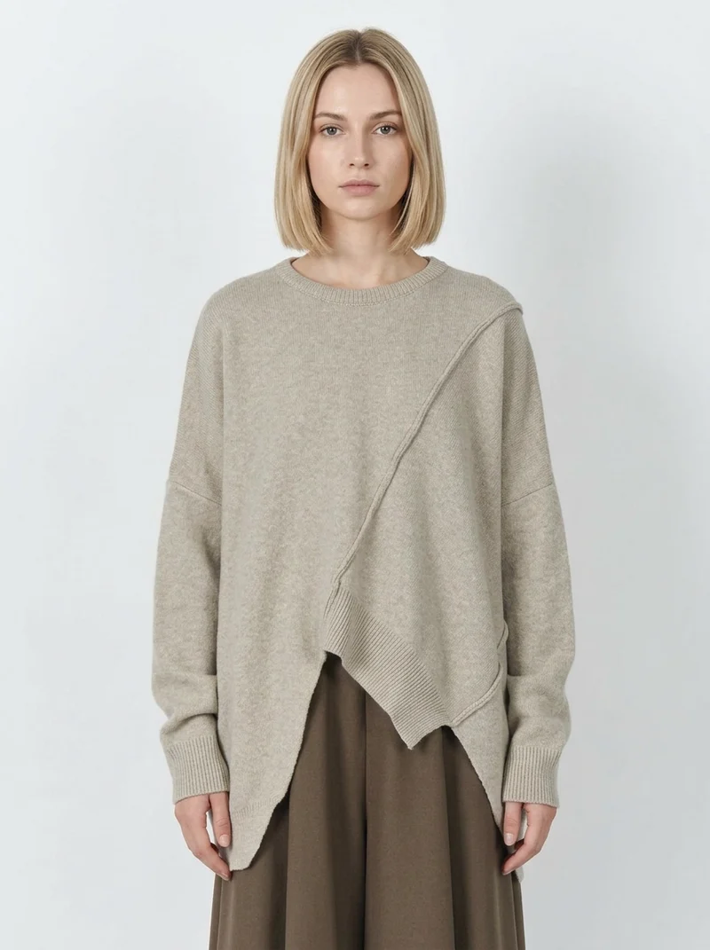 Oatmeal Asymmetrical Oversized Sweater
