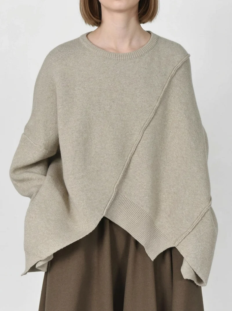 Oatmeal Asymmetrical Oversized Sweater