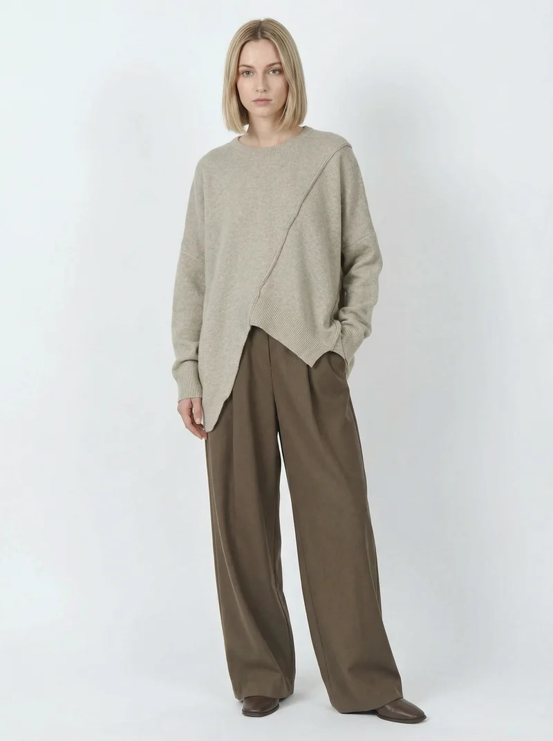 Oatmeal Asymmetrical Oversized Sweater