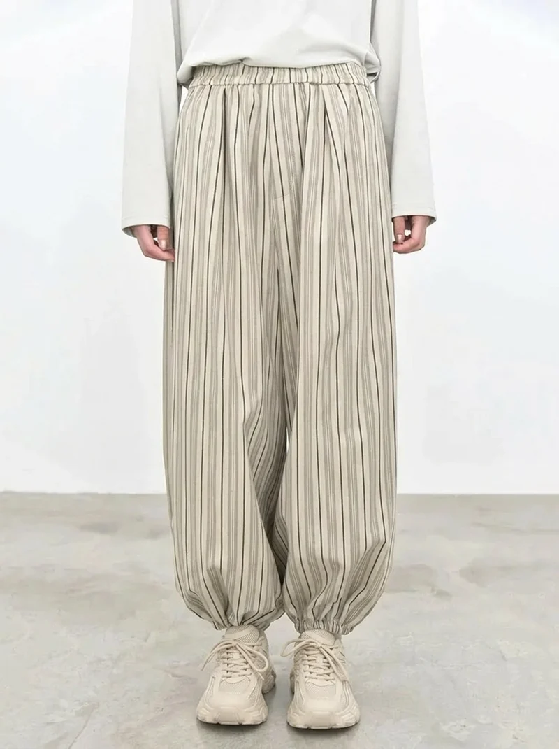 Sand Striped Relaxed Balloon Trousers