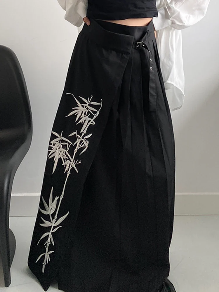 Bamboo Embroidered Gothic Wrap Skirt - Shadow Black