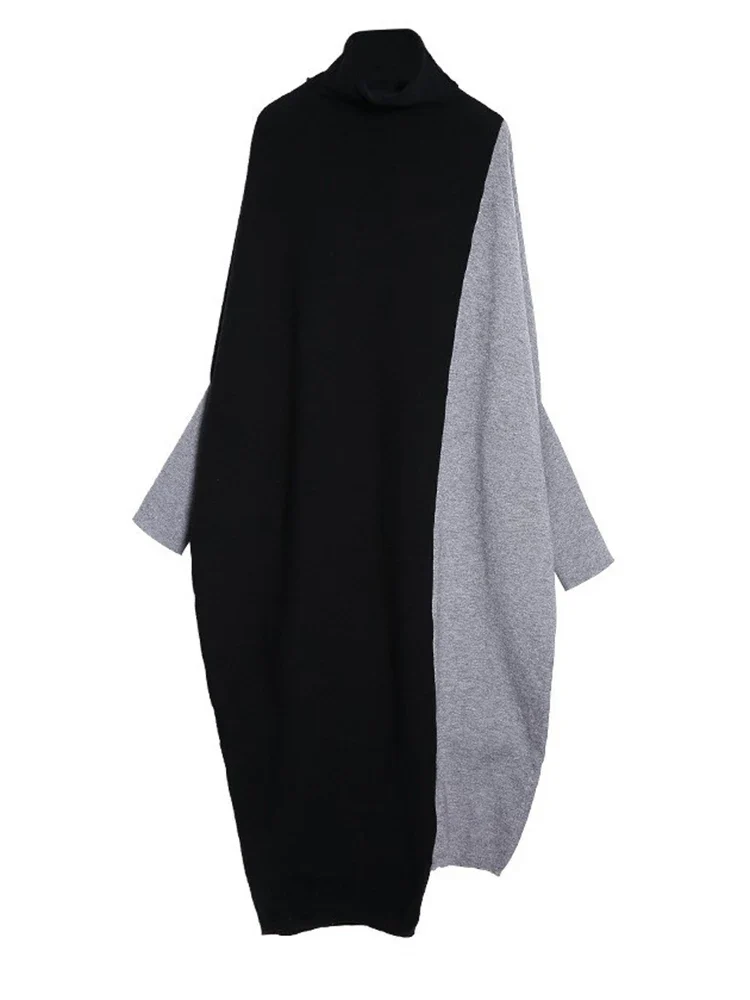 Oversized Knit Pullover Dress – Colorblock Black & Grey | Casual Minimal Goth