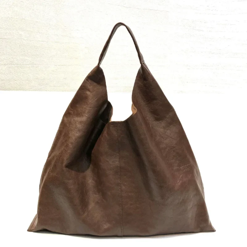 Soft Natural Leather Hobo Bag – Brown Cowhide Edition