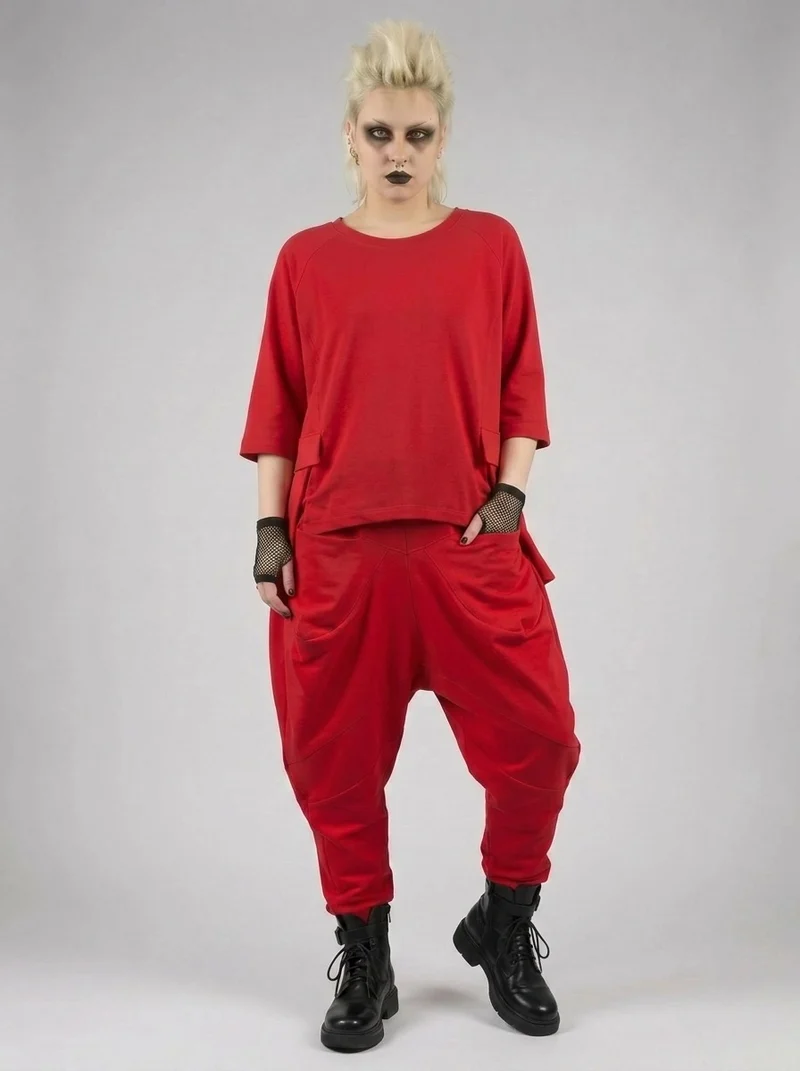 Punky Drop-Crotch Trousers — Statement Red