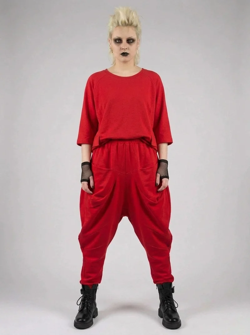Punky Drop-Crotch Trousers — Statement Red