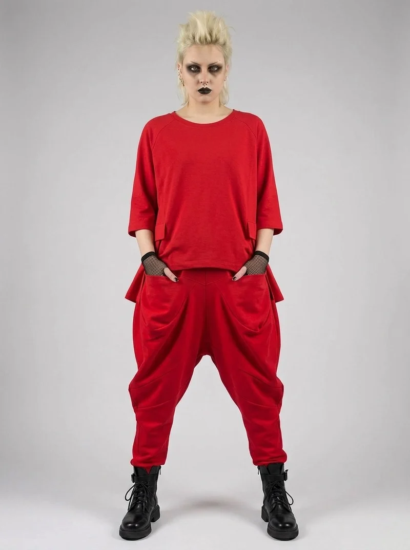 Punky Drop-Crotch Trousers — Statement Red