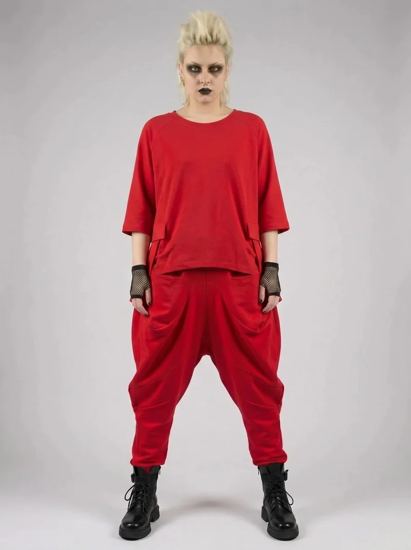 Punky Drop-Crotch Trousers — Statement Red