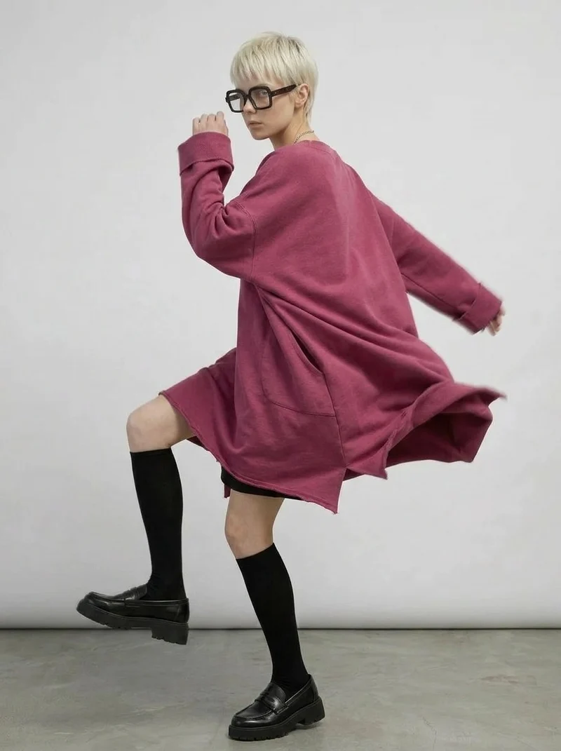 Oversized Asymmetrical Sweatshirt — Dusty Rose