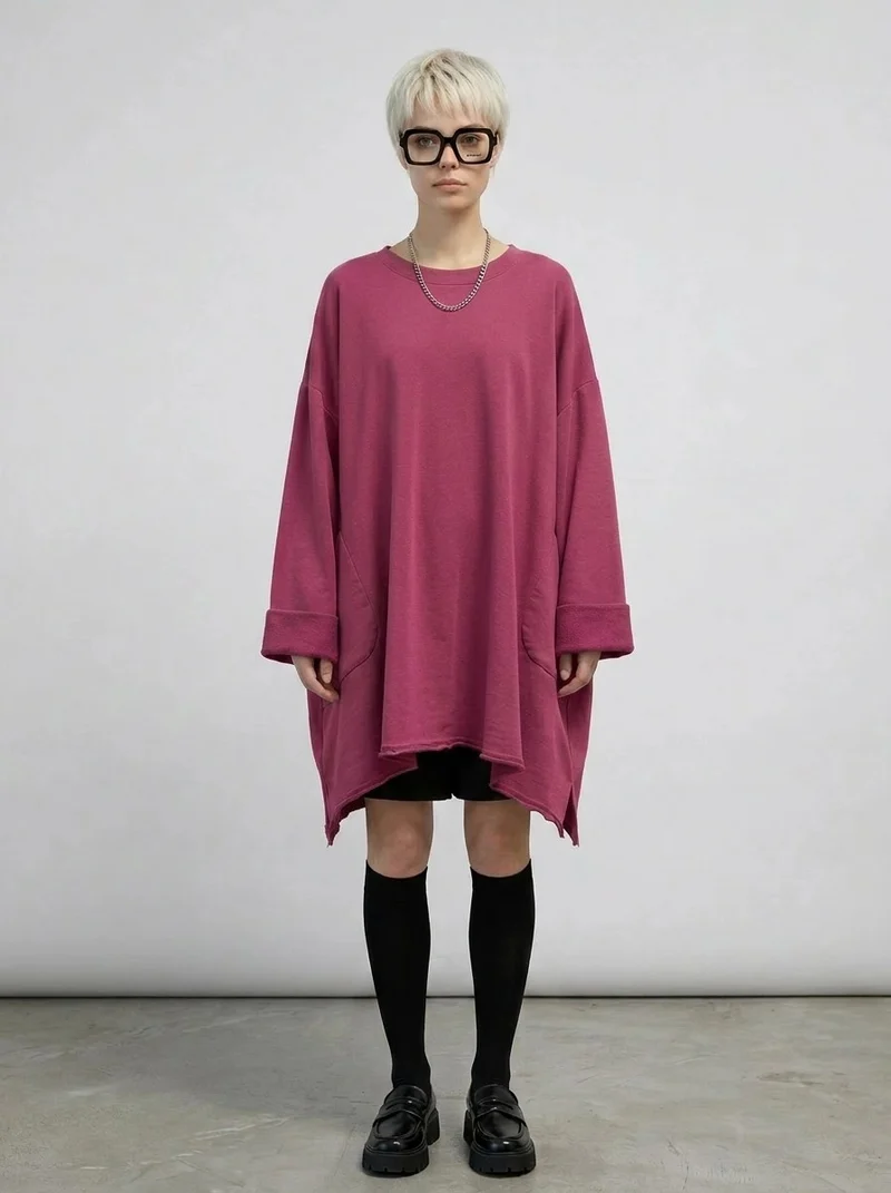 Oversized Asymmetrical Sweatshirt — Dusty Rose