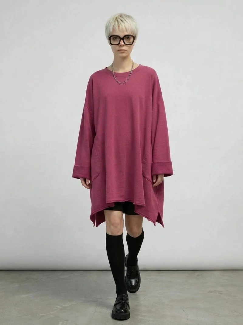 Oversized Asymmetrical Sweatshirt — Dusty Rose