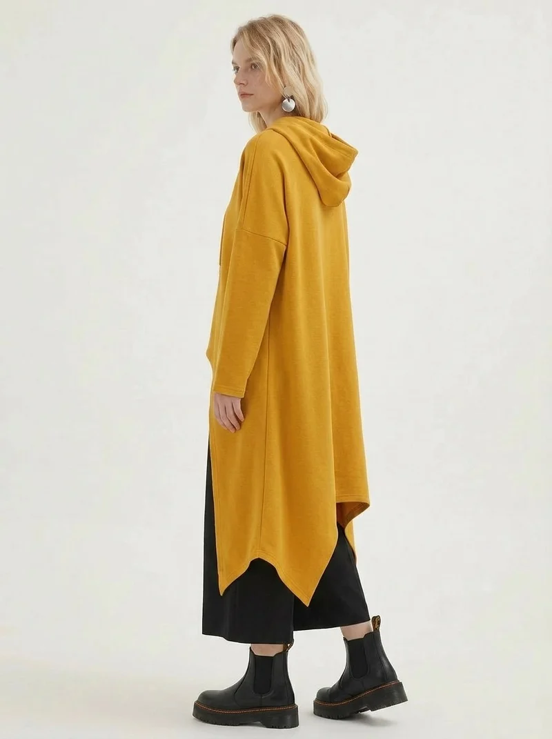 Mustard Asymmetric Hooded Pullover