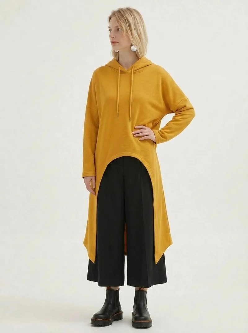 Mustard Asymmetric Hooded Pullover