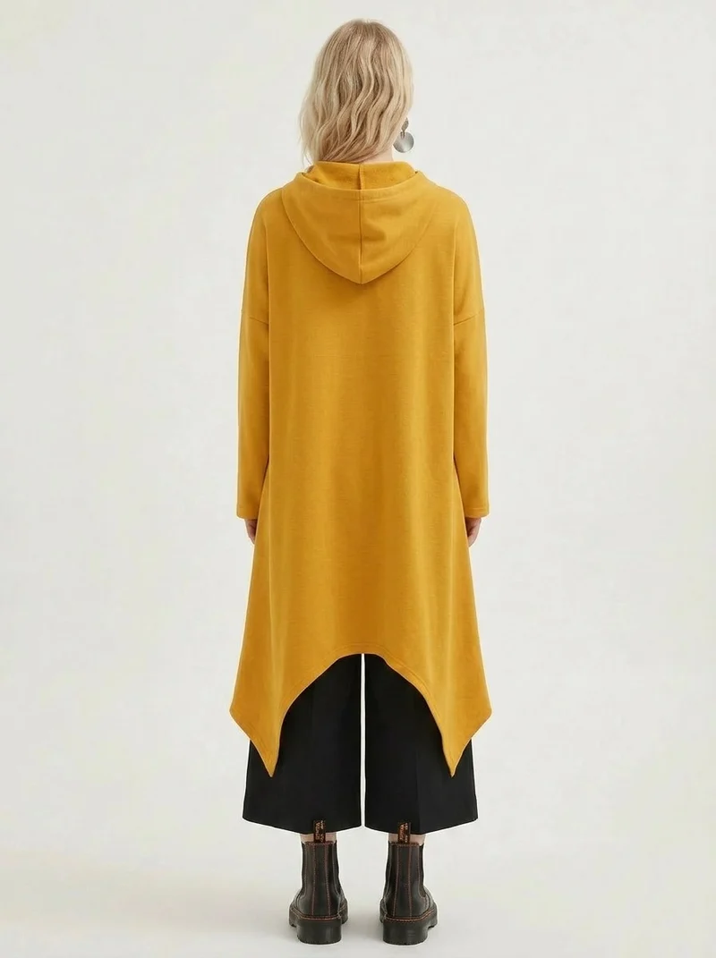 Mustard Asymmetric Hooded Pullover