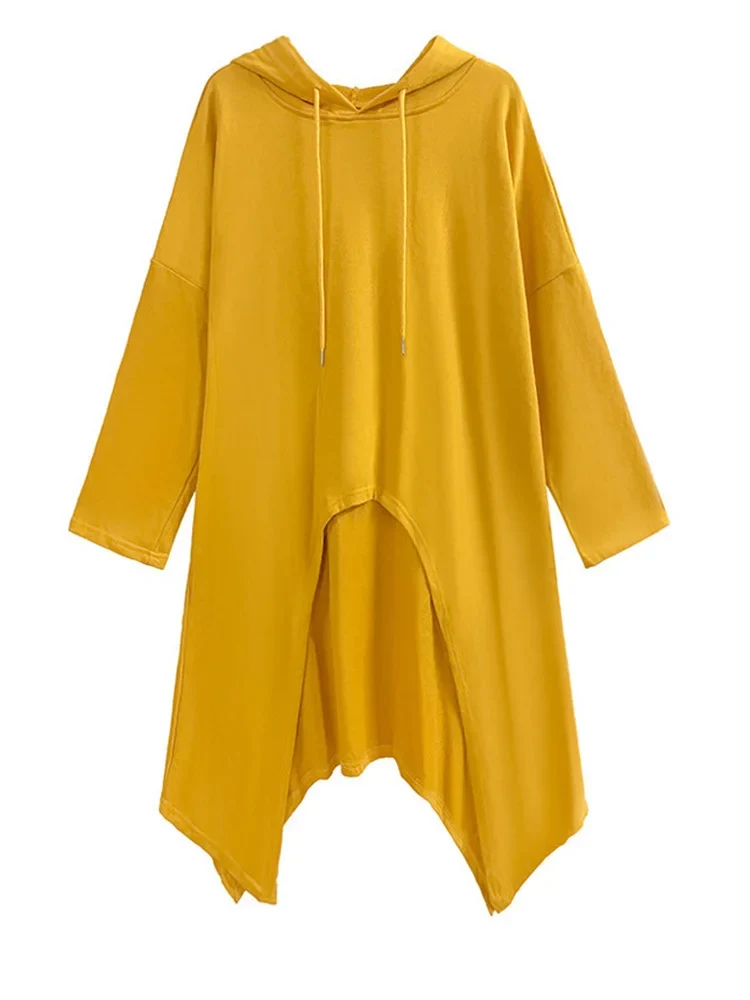 Mustard Asymmetric Hooded Pullover