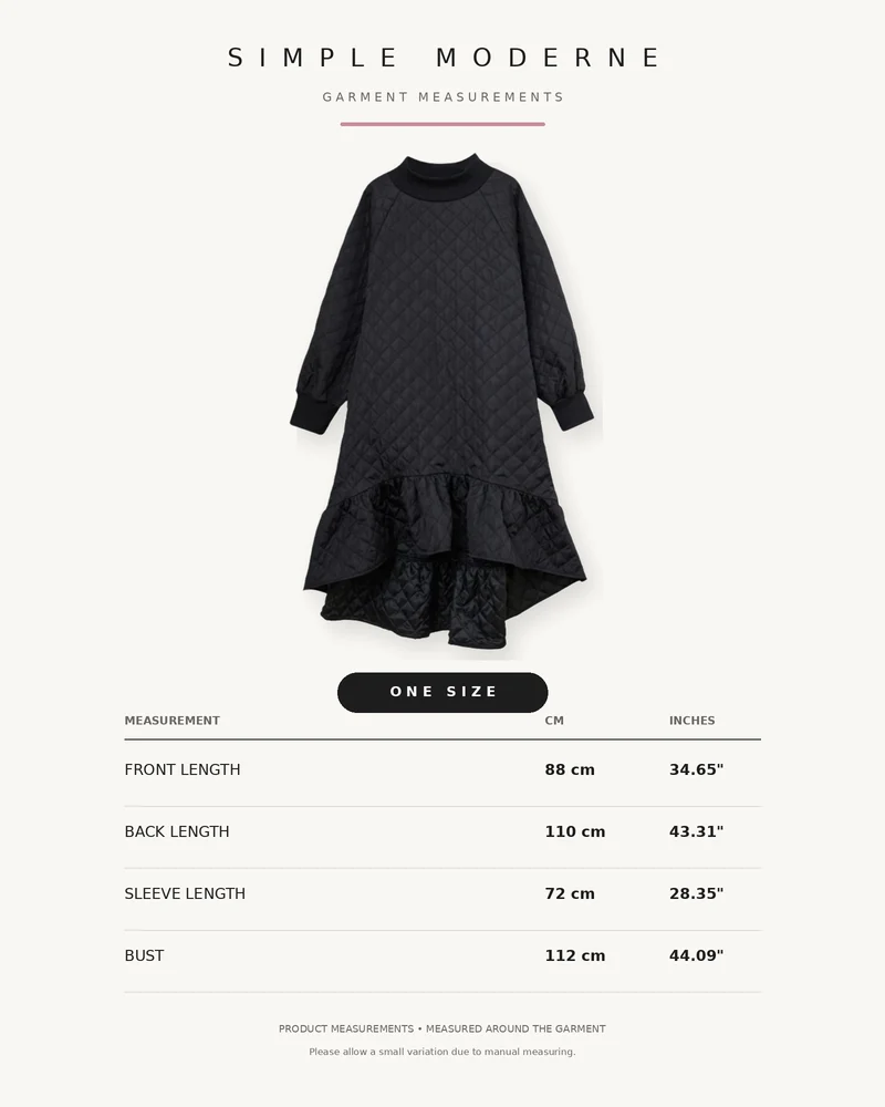 Quilted Winter Dress with Turtleneck and Knitted Cuffs - Warm and Stylish Mid-Calf Design