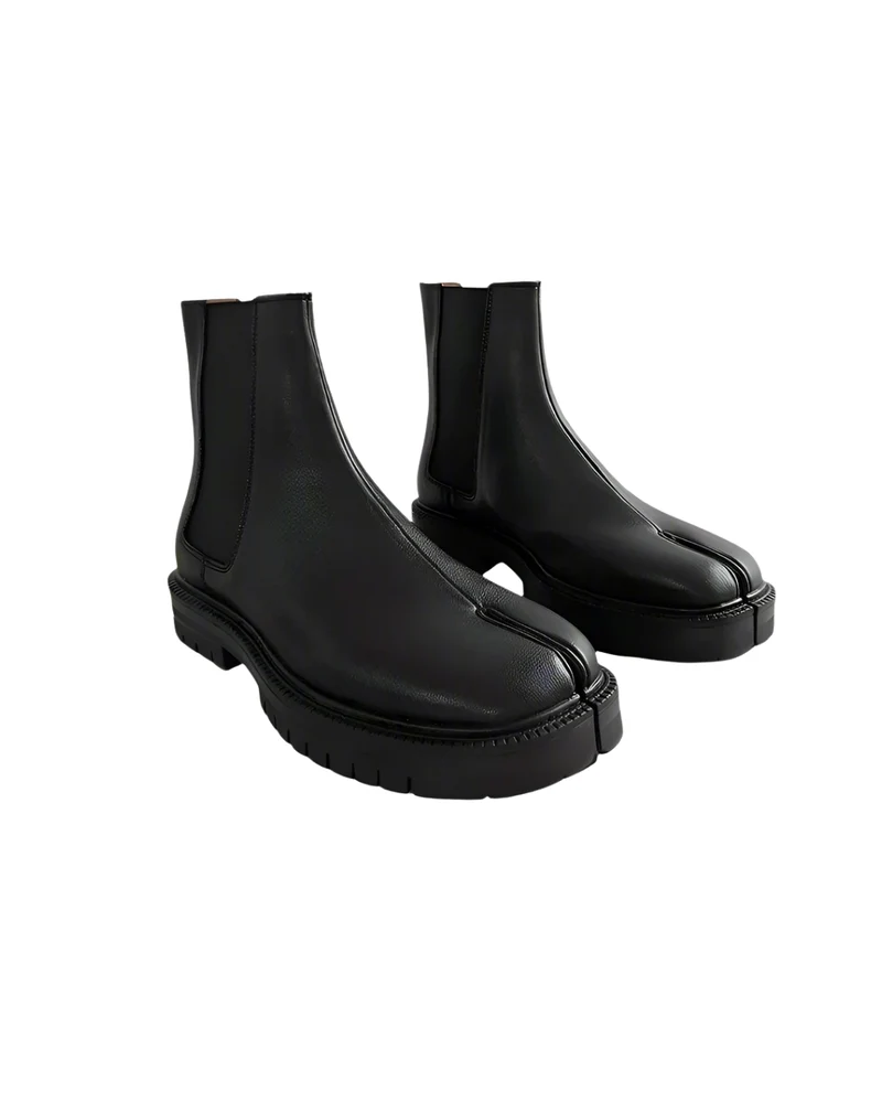 Unisex Black Split-Toe Chelsea Boots - Minimalist Ankle Boots