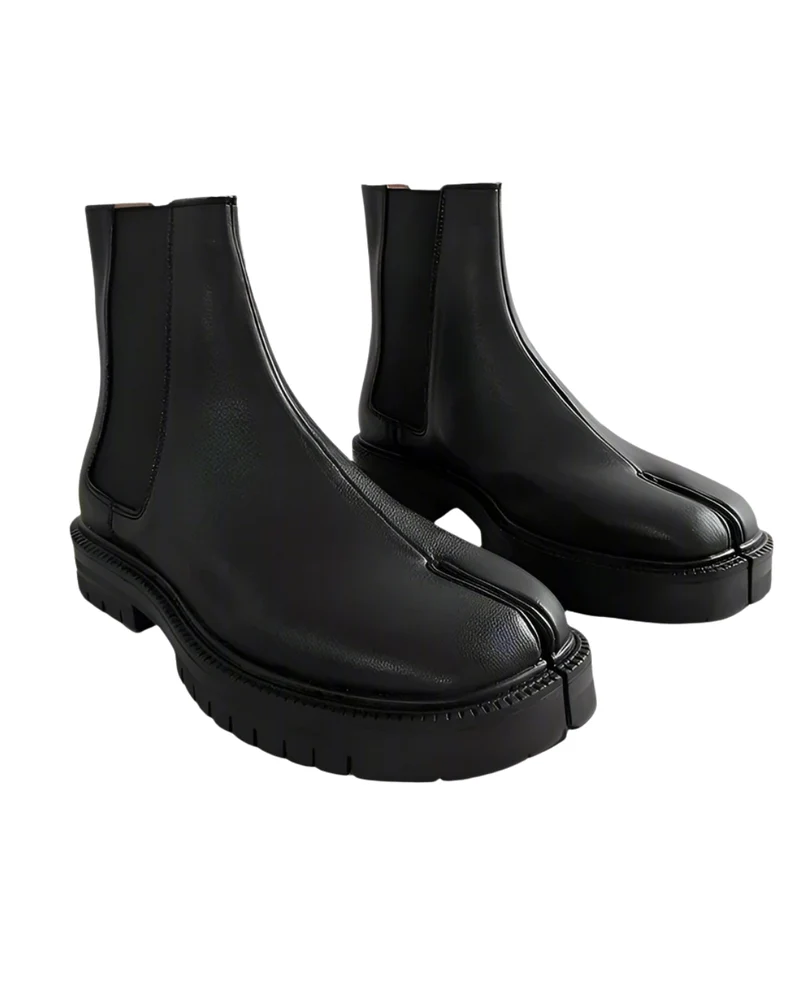 Unisex Black Split-Toe Chelsea Boots - Minimalist Ankle Boots